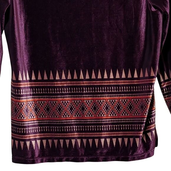 Jessica Holbrook velvet top shirt plum eggplant native aztec geometric print S/M - Picture 6 of 8